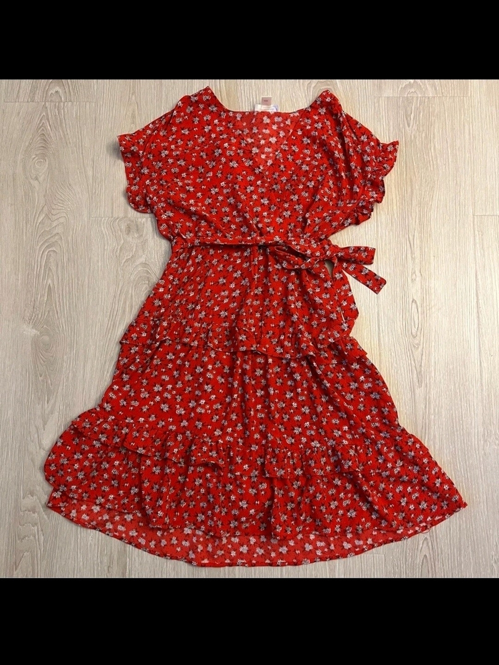 Monteau Los ANGELES Red Floral Blouse with White Print